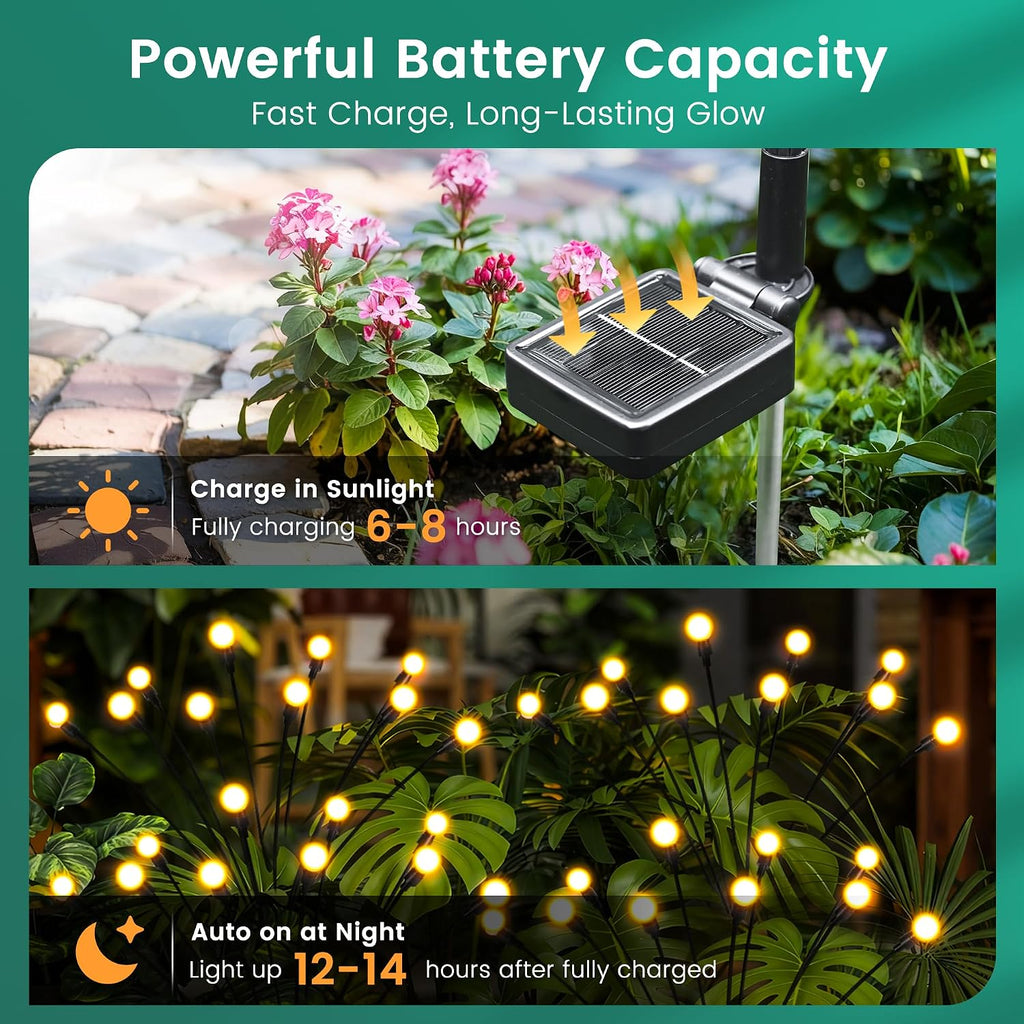 Solar Garden Lights, 2Pack 20Led Swaying Solar Lights Outdoor | Warm White Firefly Outdoor Decorative Lights, Garden Decor, Yard, Patio, Pathway Decoration Gardening Gifts For Women