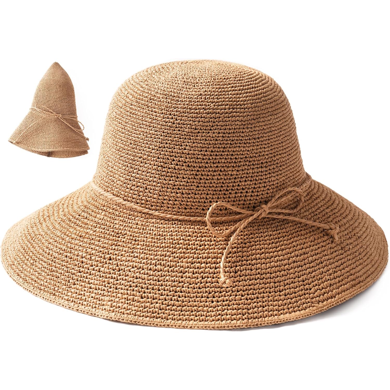 FURTALK Beach Sun Hat for Women Foldable Packable Handmade Straw Hats Sun Protection Floppy Travel Essentials