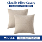 Miulee Pack Of 2 Beige Decorative Pillow Covers 18X18 Inch | Soft Chenille Couch Throw Pillows Farmhouse Cushion Covers For Home Decor Sofa Bedroom Living Room