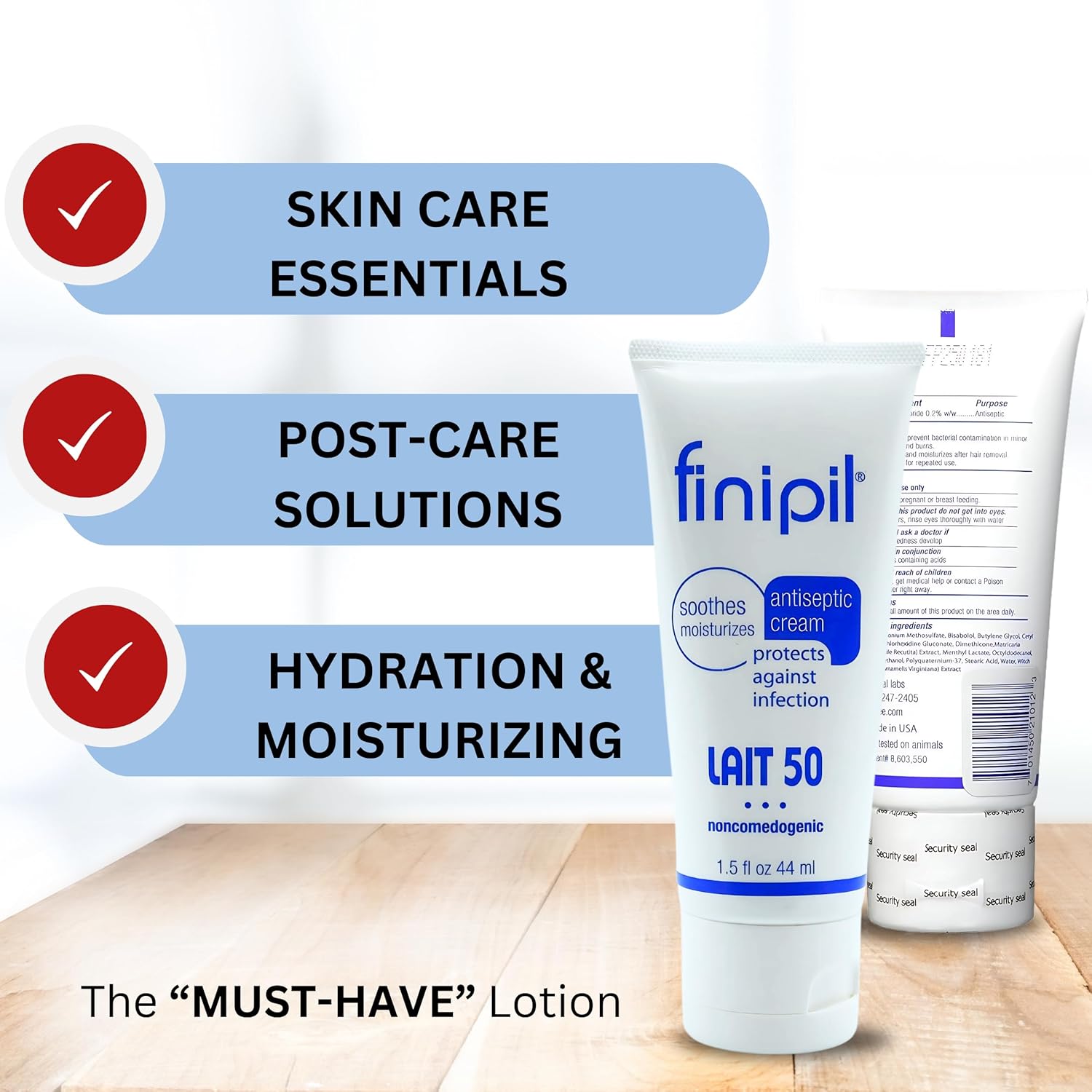 Finipil Lait 50 Antiseptic Cream – Post Hair Removal & Ingrown Hair Treatment, Cools & Soothes Skin, 1.5 Ounce