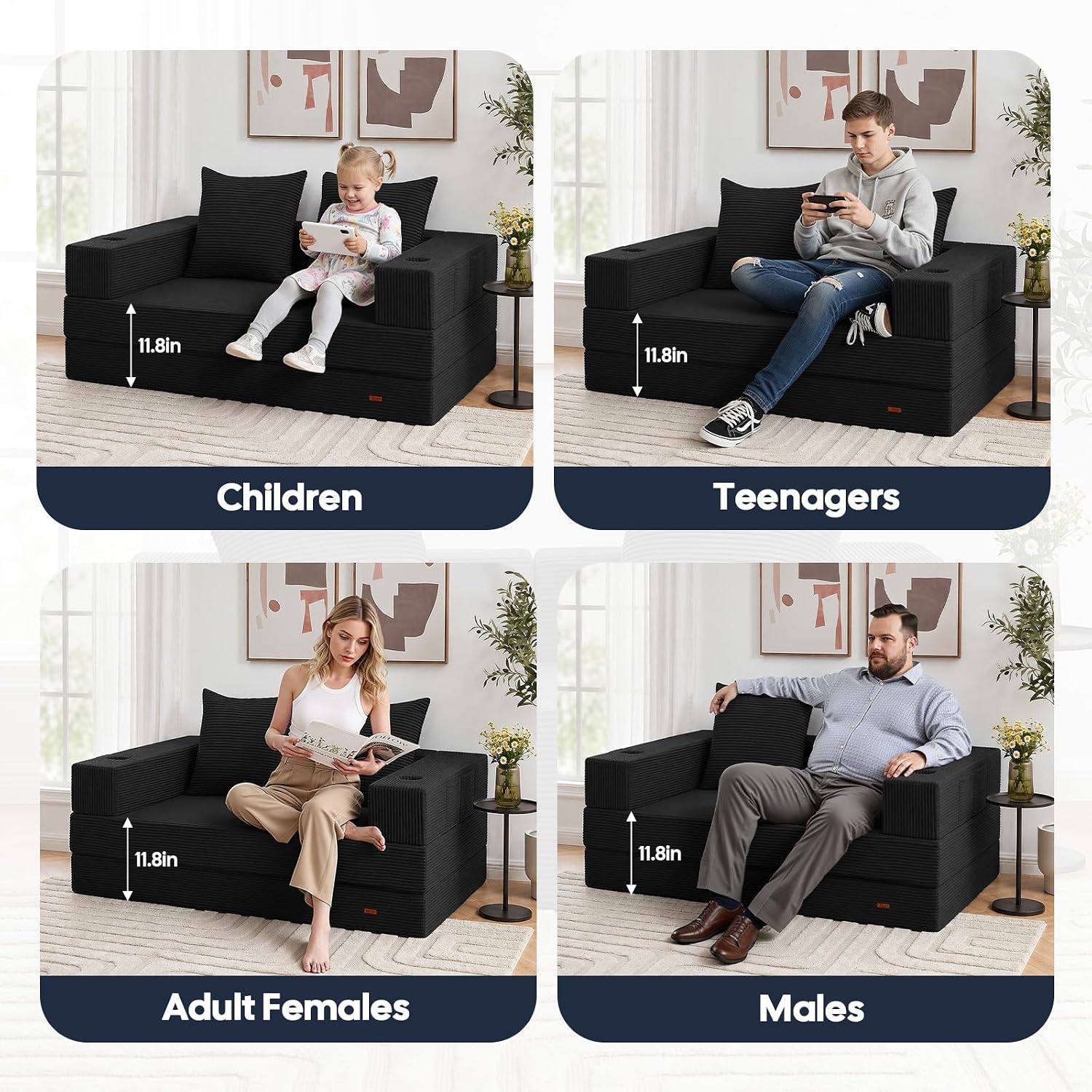 Comax Futon Sofa Bed, Convertible Sofa Bed, Folding Boneless Couches