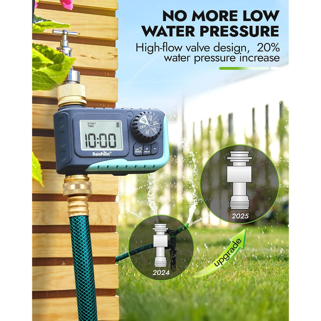 Rainpoint Sprinkler Timer With Brass Inlet & Outlet, Programmable Hose Timer For Garden Soaker Hose, Watering Timer With Rain Delay/Manual Watering System, Digital Drip Irrigation For Yard, Lawn