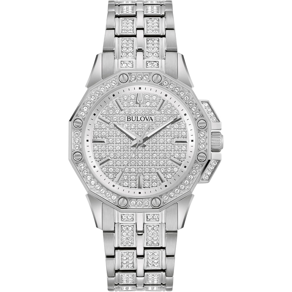 Bulova Ladies' Crystal Octava Stainless Steel 3-Hand Quartz Watch, Crystal Bezel And Dial Style: 96L305