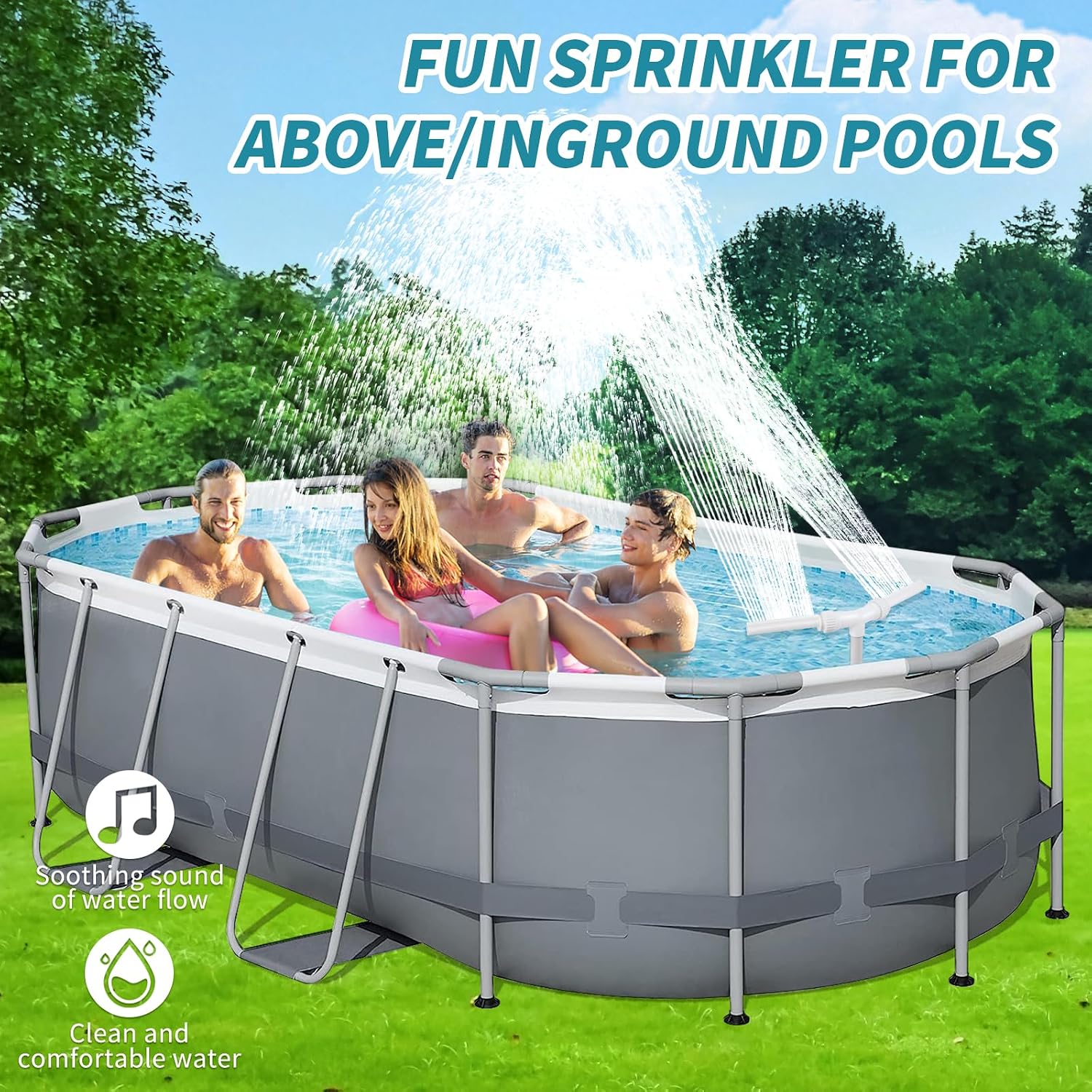 Water-Fountain Dual Spray Swimming-Pool-Accessories - Upgrade Above/Inground Waterfall Cooler, Adjustable 2 In 1 Nozzle, High Pressure Pond Aerator, Garden Sprinkle Feature Outdoor Décor