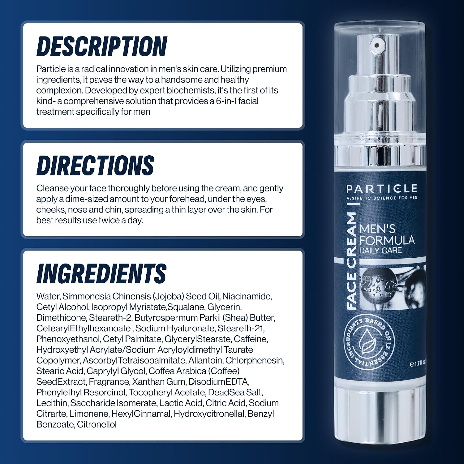 Particle 6-In-1 Face Cream For Men, Men’S Daily Hydrating Moisturizer With Vitamin C, Jojoba Oil, Vitamin E & Hyaluronic Acid, Skin Care Routine, Healthy Skin Support, Pack Of 1, 1.7 Fl Oz