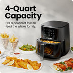 Chefman Air Fryer – 4 Qt Compact Airfryer For Quick & Easy Meals, Features Hi-Fry Technology For Extra Crisp, Easy-View Window, Touch Controls With 4 Presets, Nonstick & Dishwasher Safe Basket - Black