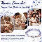 Sereney Mothers Day Gifts for Grandma/New Mom, Nana/New Mama/Mimi/Gigi Bracelets for Women as First Mothers Day Gifts for Mama Grandmother, Bule and White Porcelain Stretch Bead Bracelet for Nana Gigi Mimi