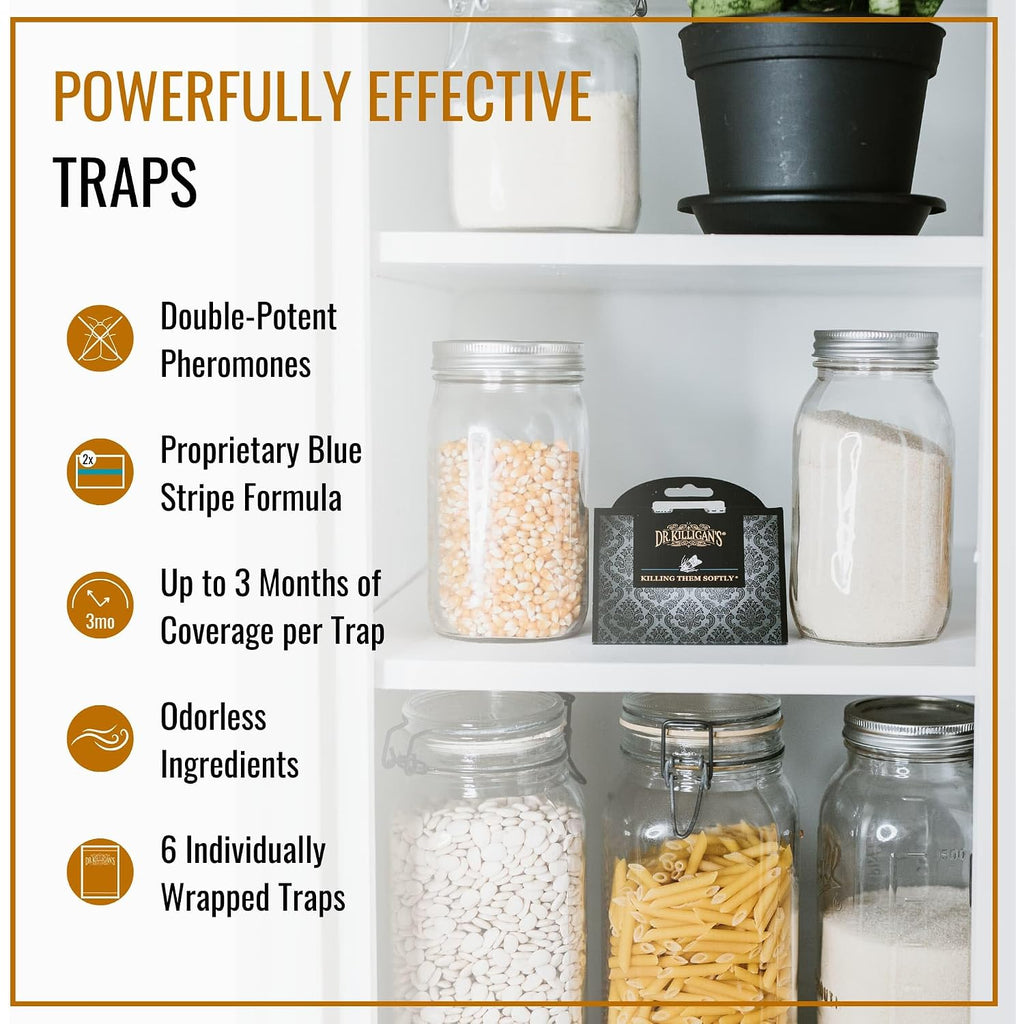 Dr. Killigan'S 6-Pack Pantry Moth Traps With Pheromones Prime - Premium Patented Double Strength Sticky Indian Meal Moth Traps For Kitchen And Pantry