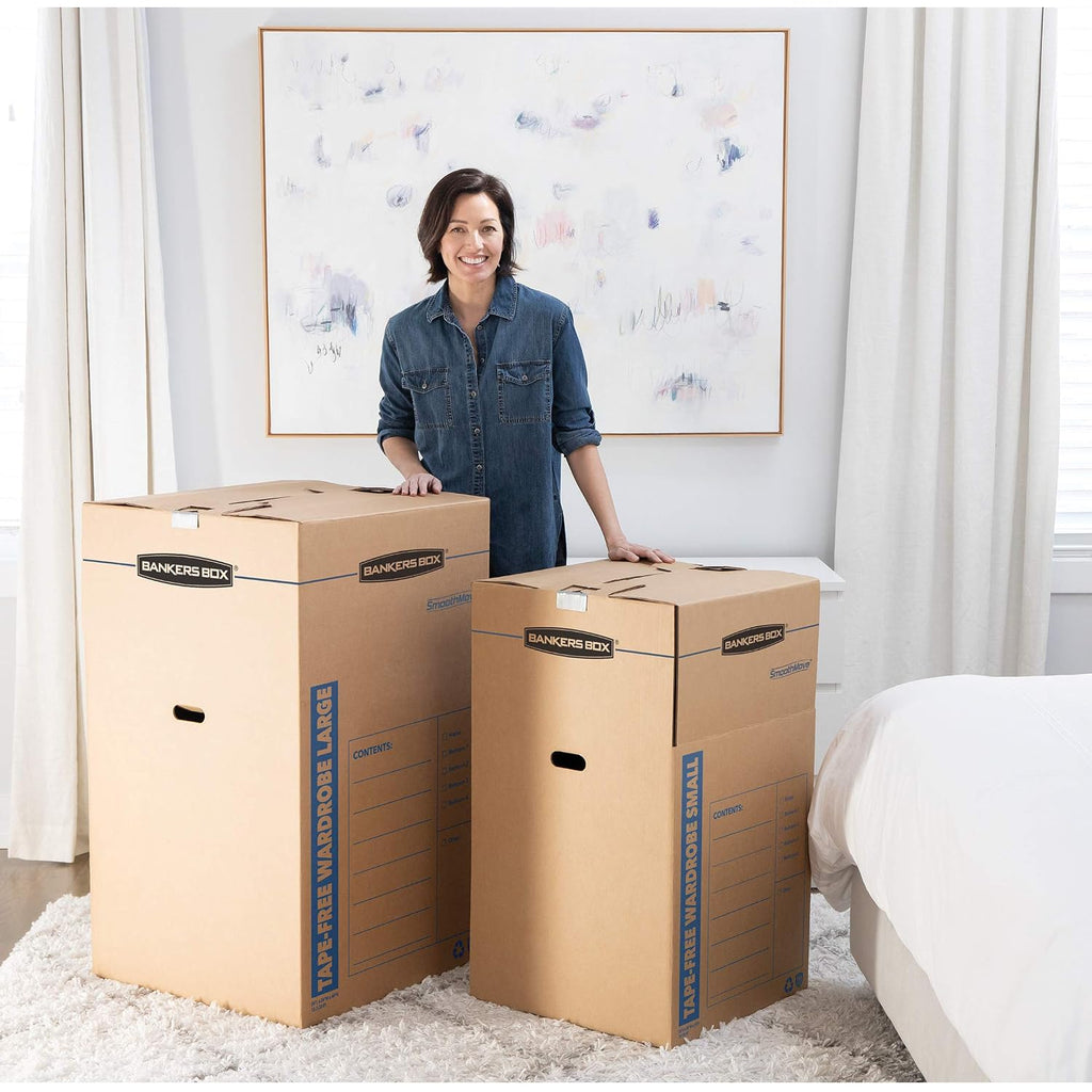 Bankers Box 3-Pack Tall Tape-Free Wardrobe Moving Boxes, 24" X 24" X 40" | Move Hanging Clothes From Closet To Truck With Wardrobe Boxes That Reduce Folding, Wrinkles, And Repacking.