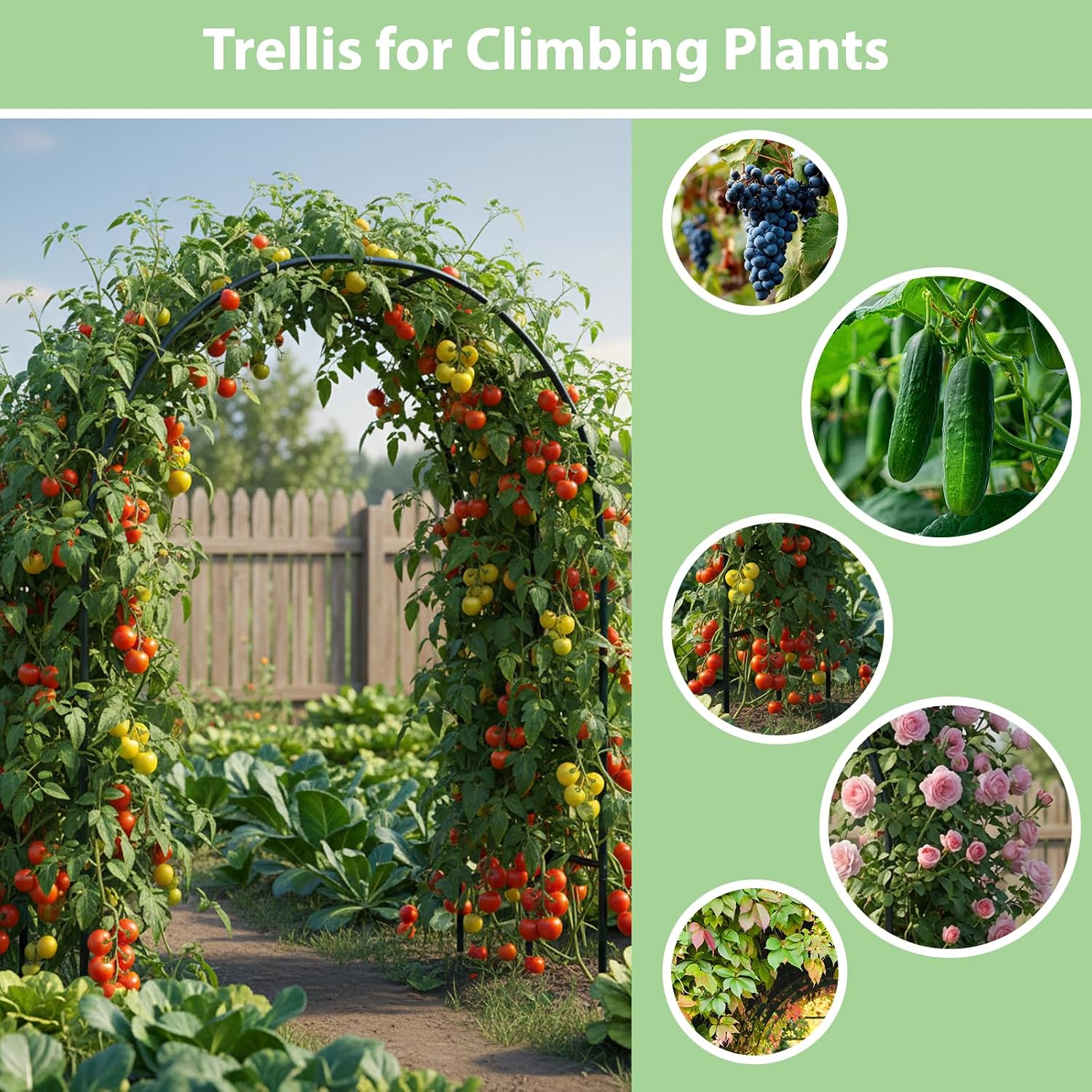 Rubfac 7.8Ft Garden Arch, Metal Trellis For Climbing Plants Outdoor | Dark Green Garden Arbors, Archway Frame For Flower Vines, Backyard Fall Decor, Halloween Christmas Decorations