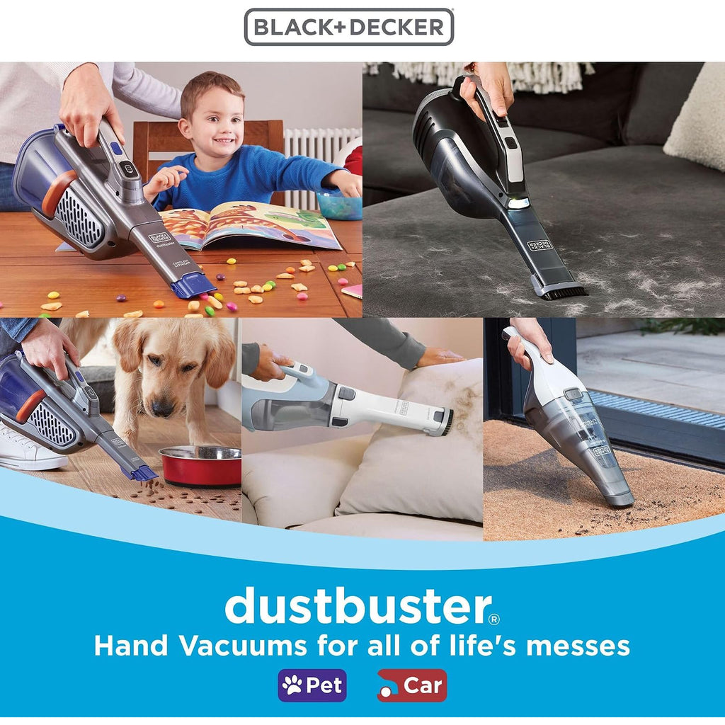 Black+Decker Dust Buster Hand Held Vacuum Cordless Rechargeable, Portable Vacuum For Car, Extended Runtime, Powerful Suction, Extra Long Crevice Tool, Advancedclean+ (Hhvk320J10)