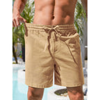 Rqp Mens Cotton Linen Shorts Casual Drawstring 7Inch Inseam Shorts Stretch Summer Beach Wear