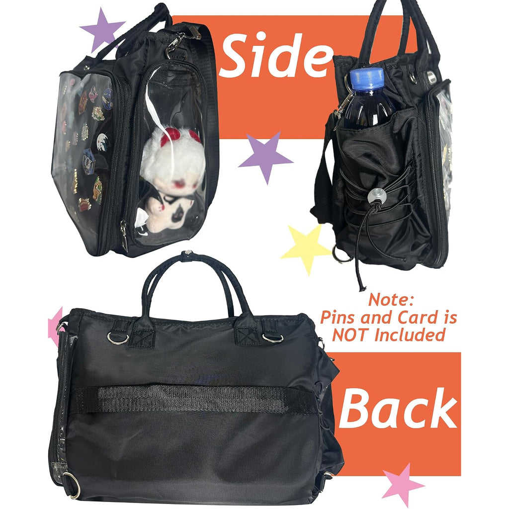 Large Ita Backpack Shoulder Tote Bag Crossbody Handbags With Insert,Kawaii Ita Purse,For Pin Display,Kpop Fan Anime (Pins Not Included) (Black)