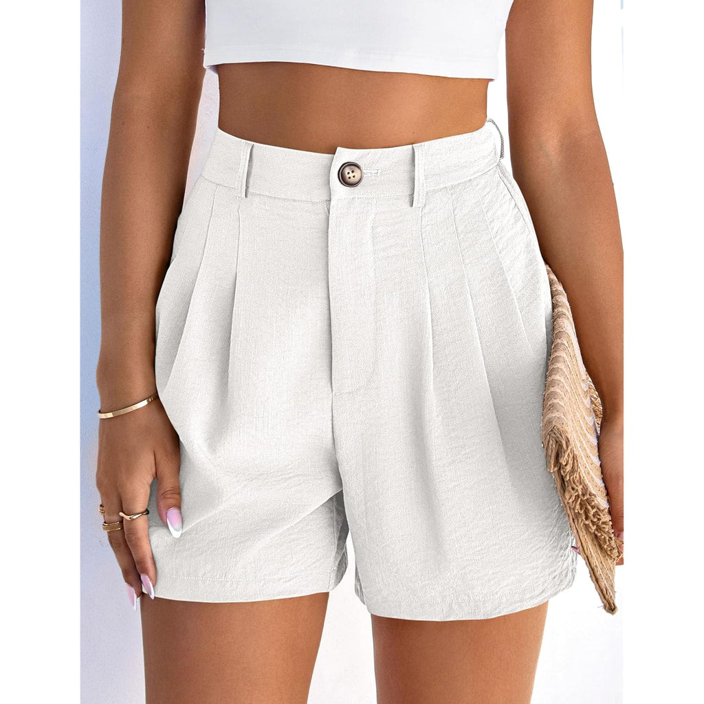 Womens Shorts Casual 2026 Summer Elastic High Waist Zipper Button Tailored Shorts Pleated Beach Vacation Clothes