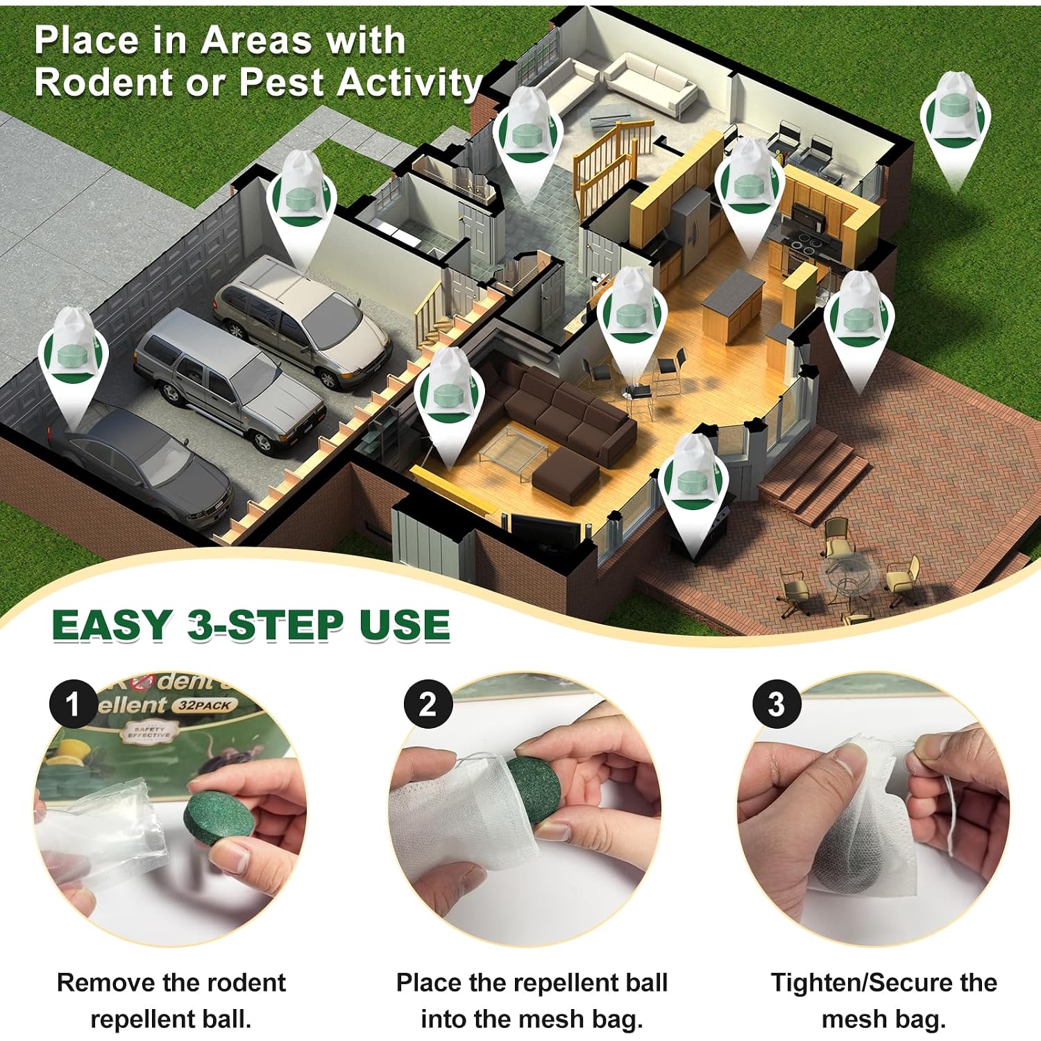 32Pcs Rodent Repellent, Natural Peppermint Oil For Mice, Peppermint | Pest Control, Mouse Repellent For Mice, Rats, Squirrels, Spiders And Pests, Keeps Pests Away Effectively From Garden & Home