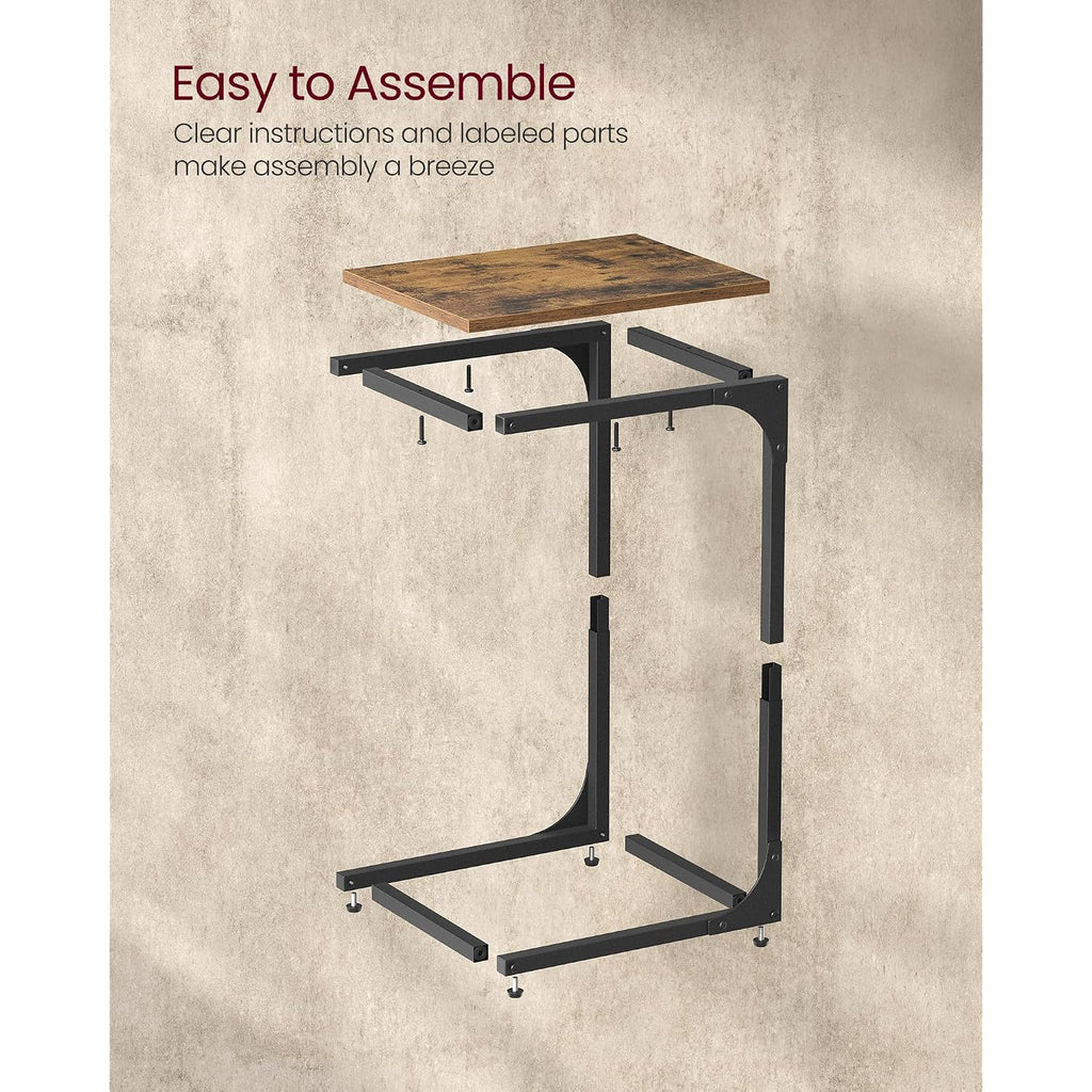Vasagle C-Shaped End Table, Small Side Table For Couch, Sofa Table With Metal Frame For Living Room, Bedroom, Bedside, Rustic Brown And Black