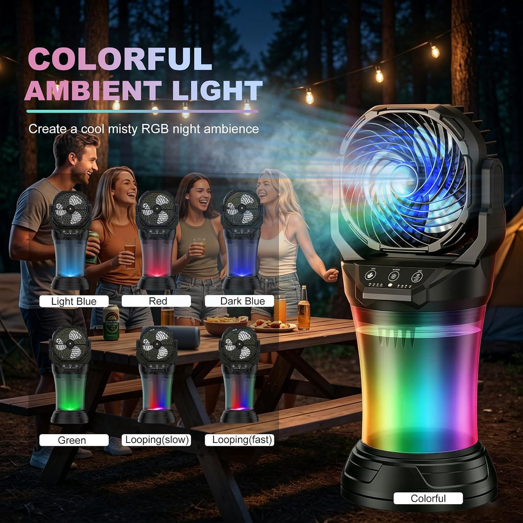 Misting Fan Portable, 27600Mah Battery Powered Fan, 2L Portable Mister Fan With 4 Wind Speeds, Timer Function, Rgb Ambient Light, 120° Auto Oscillation & Grip Handle For Camping Beach Patio( Black)