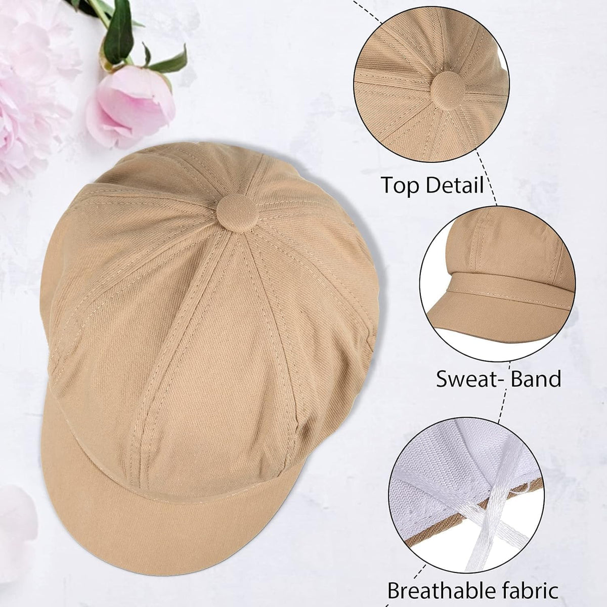 Women Newsboy Cap Visor Beret Hats Soft 8 Panels Vintage Cabbie Hat Octagonal Cap For Women Solid Color Summer Hats