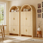 71" Arched Kitchen Pantry Cabinet, Fluted Wood Storage With 3 Adjustable Shelves & 6 Door Shelves, Modern Organizer For Kitchen, Bathroom, Natural Wood Finish (Wood)