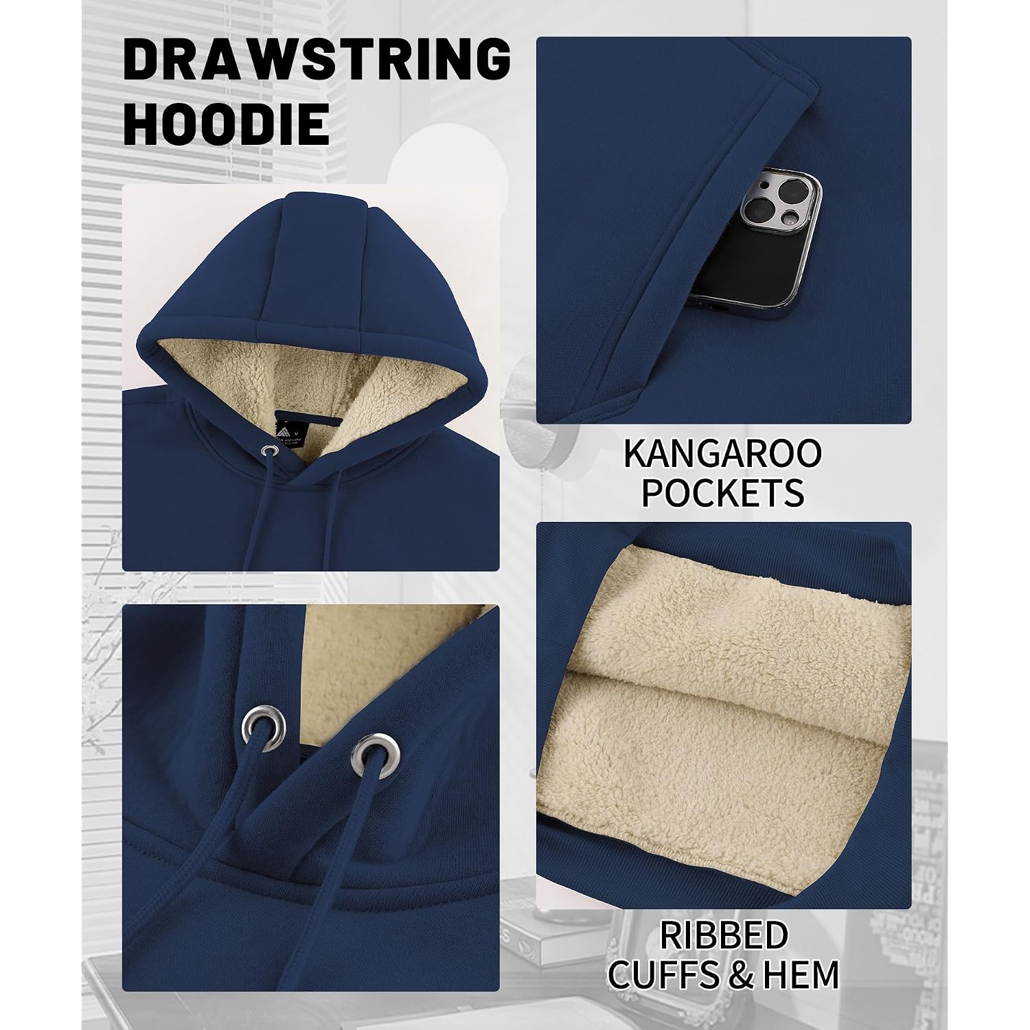 Men'S Sherpa Fleece Lined Hoodie Thick Pullover Hooded Winter Warm Casual Athletic Sweatshirt With Kangaroo Pocket