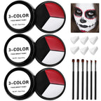 3 Set Black White Red Face Body Paint,3 Colors Clown Makeup Kit With Sponge And Brush,Joker Face Body Paint For Halloween Cosplay,Special Effect Makeup And Costume-Themed Party