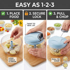 Manual Food Processor, Hand Pull Vegetable And Herb Chopper, Easy Use Bpa Free Manual Cutter For Quick Prep For Ginger Fruits Garlic Nuts Onion, Blue