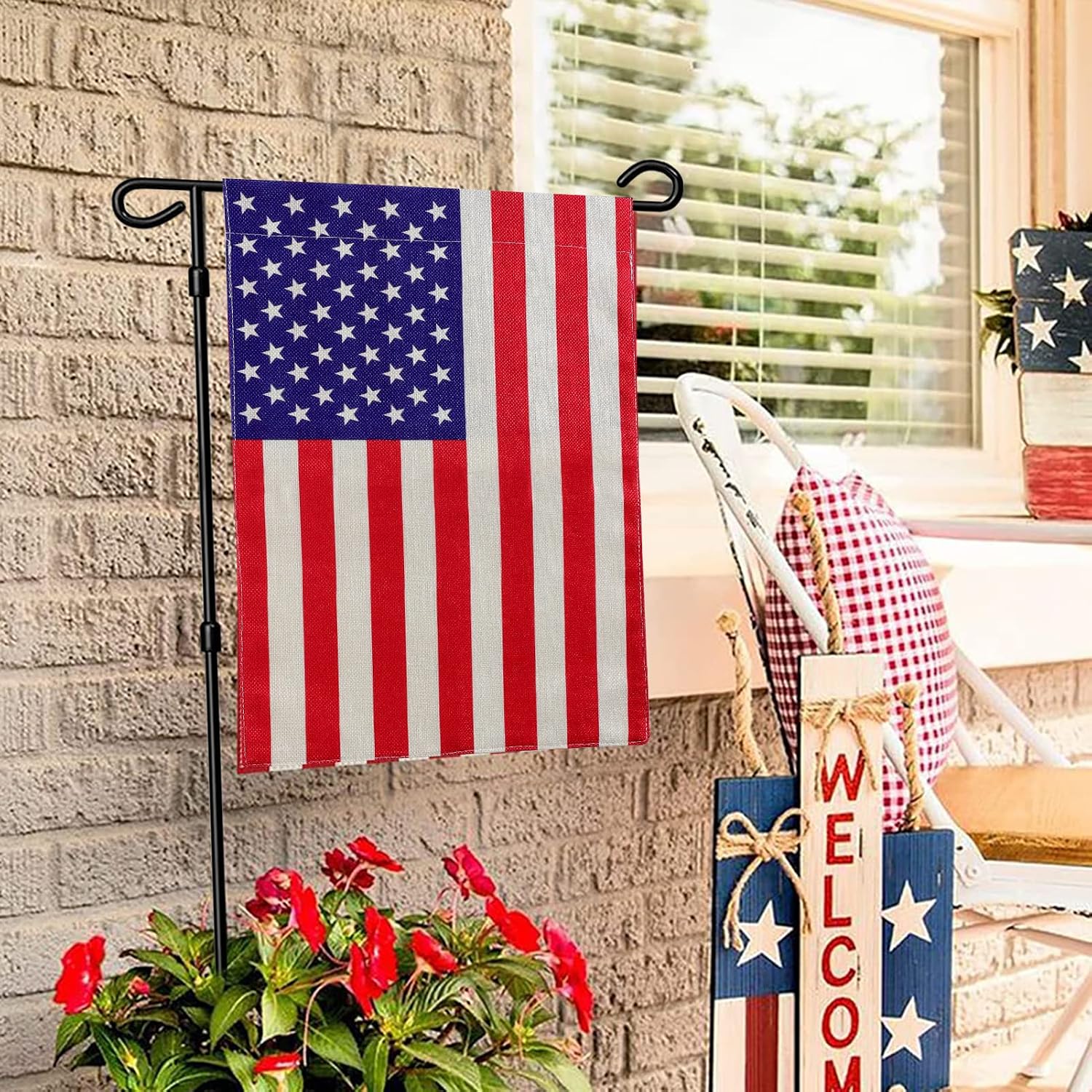American Garden Flag Small American Flag Double Sided 12×18 Inch Weatherproof Patriotic Usa Garden Flags Outside Thick Burlap Stars And Stripes Flags For Outdoor Yard Patio Lawn Decor