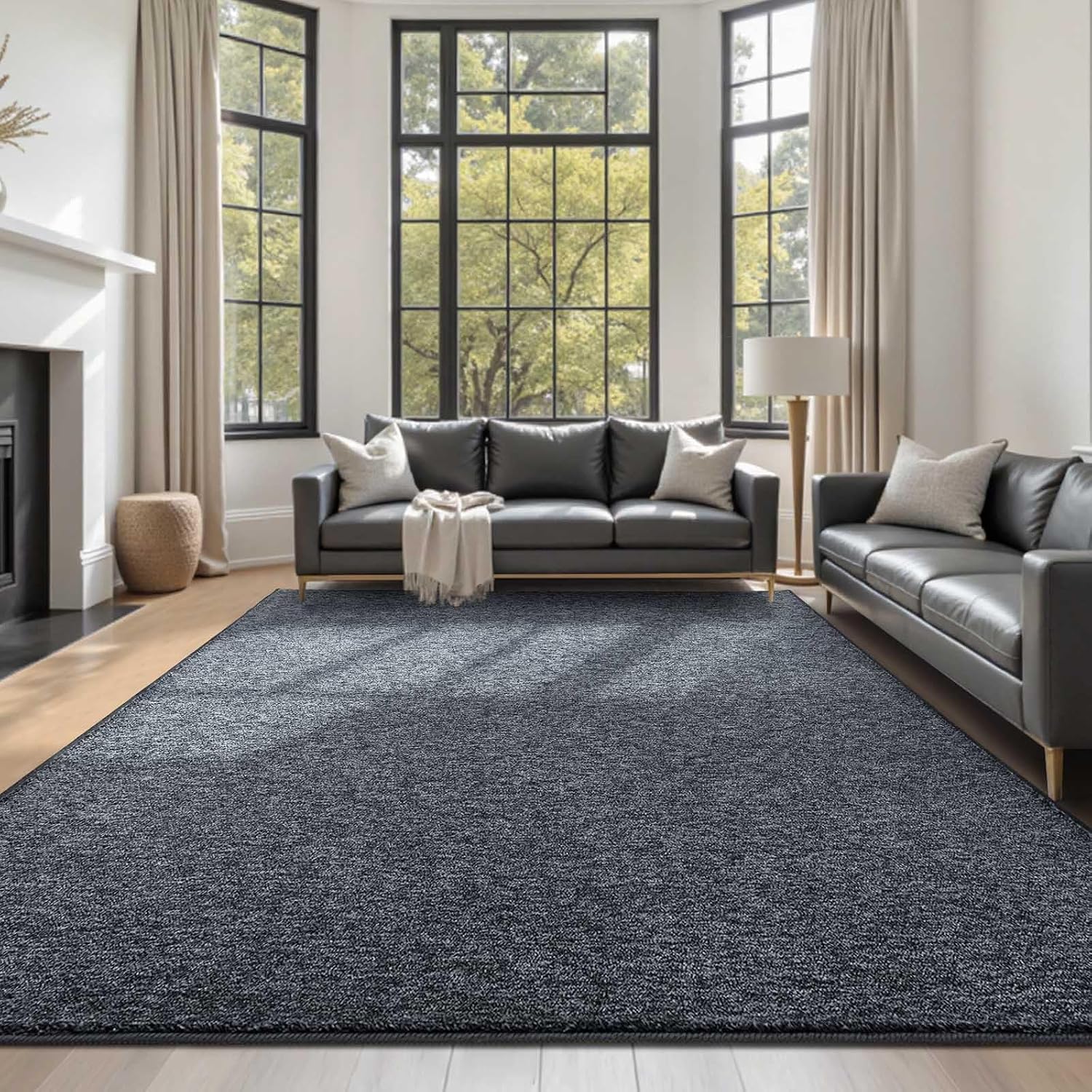 FinrèC 5X7 Washable Area Rugs For Bedroom Living Room, Low Pile Thin Rug Solid Color, Non-Slip Carpet Indoor For Home Decor (Grey)