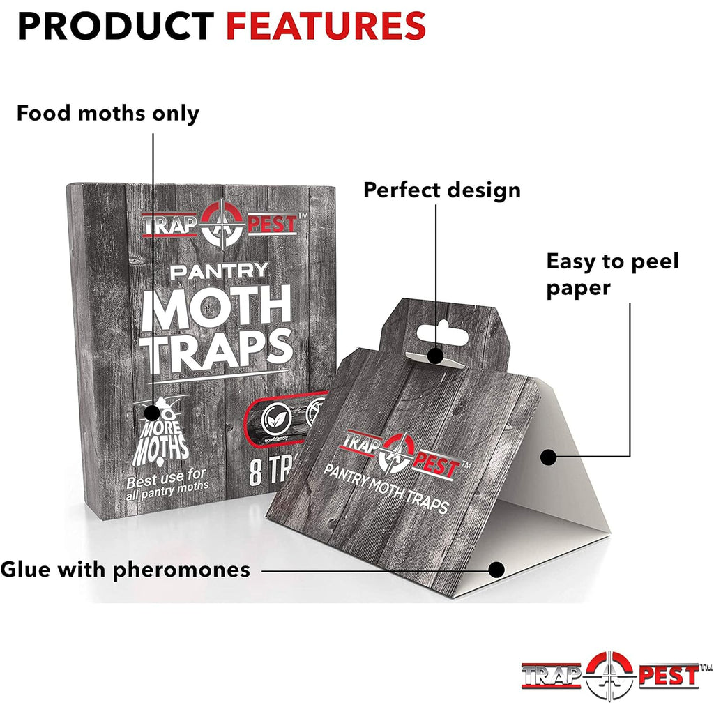 8 Pack Pantry Moth Traps- Safe And Effective For Food And Cupboard- Glue Traps With Pheromones And Anti Bacterial For Pantry Moths