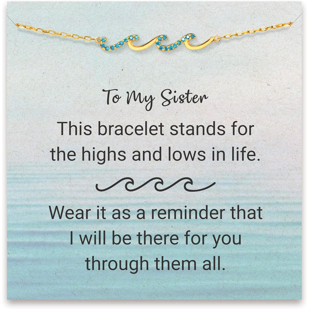 STORYJEWELLERY Sister Gifts, Sister Bracelet, Birthday Gifts for Sisters, Wave Bracelet, Cross Bracelets, Christian Jewelry