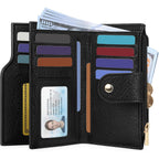 Small Women'S Bifold Wallet, Rfid Blocking Credit Card Holder With Zipper, Travel Cute Coin Pocket Wallet For Ladies, Black