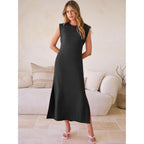 Anrabess Women Summer Casual Sleeveless Maxi Dress 2026 Crewneck Loose Split Wrinkle-Free Beach Travel Vacation Long Sundress