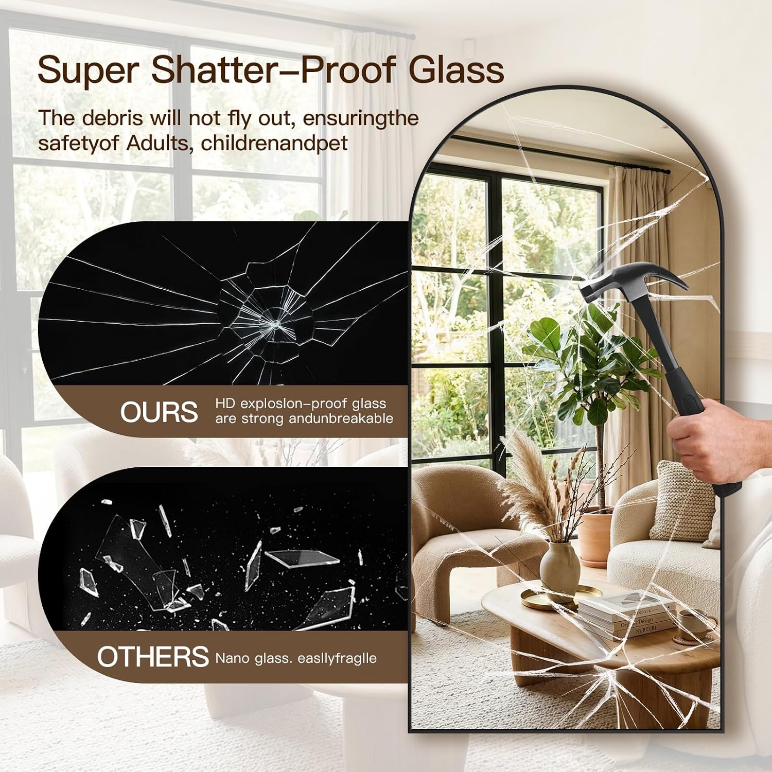 Sunqueen 76"X34" Floor Mirror Full Length, Arched Full Length Mirror With Stand, Full Body Mirrors For Bedroom Living Room Or Cloakroom Black
