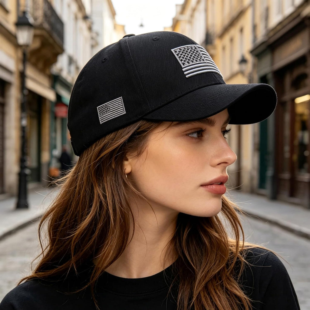 Patriotic-USA-Baseball-Caps Woman-Man-Washed-Worn-Out-Mesh-Sun-Hat for 4th July (Size M) Black