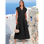 Anrabess Womens Soft Maxi Dresses, Comfy Flowy Tiered Boho Regular Sundress, Summer Casual Wear For Vacation, Beach & Travel