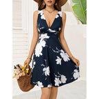 Ourin Women'S Spring Deep V Neck Sleeveless Floral Sundresses With Pockets Flowy Summer Dresses For Women