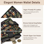 Bookshelves Skull Goth Gothic Small Rfid Women Wallet Bifold Zipper Coin Pocket Pu Leather Compact Cash Credit Card Holder Travel Wallet Female Ladies Teen Girls 1 Id Window 10 Card Slots