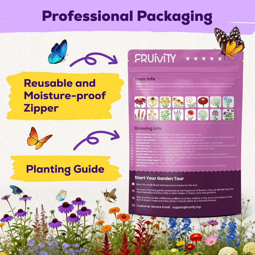 200,000+ Wildflower Seeds Bulk (4Oz) – 16 Varieties Perennial & Annual Mix, Attract Bees, Butterflies & Hummingbirds, High Germination For Outdoor Pollinator Garden, Unique Gift For Mother, Women, Mom
