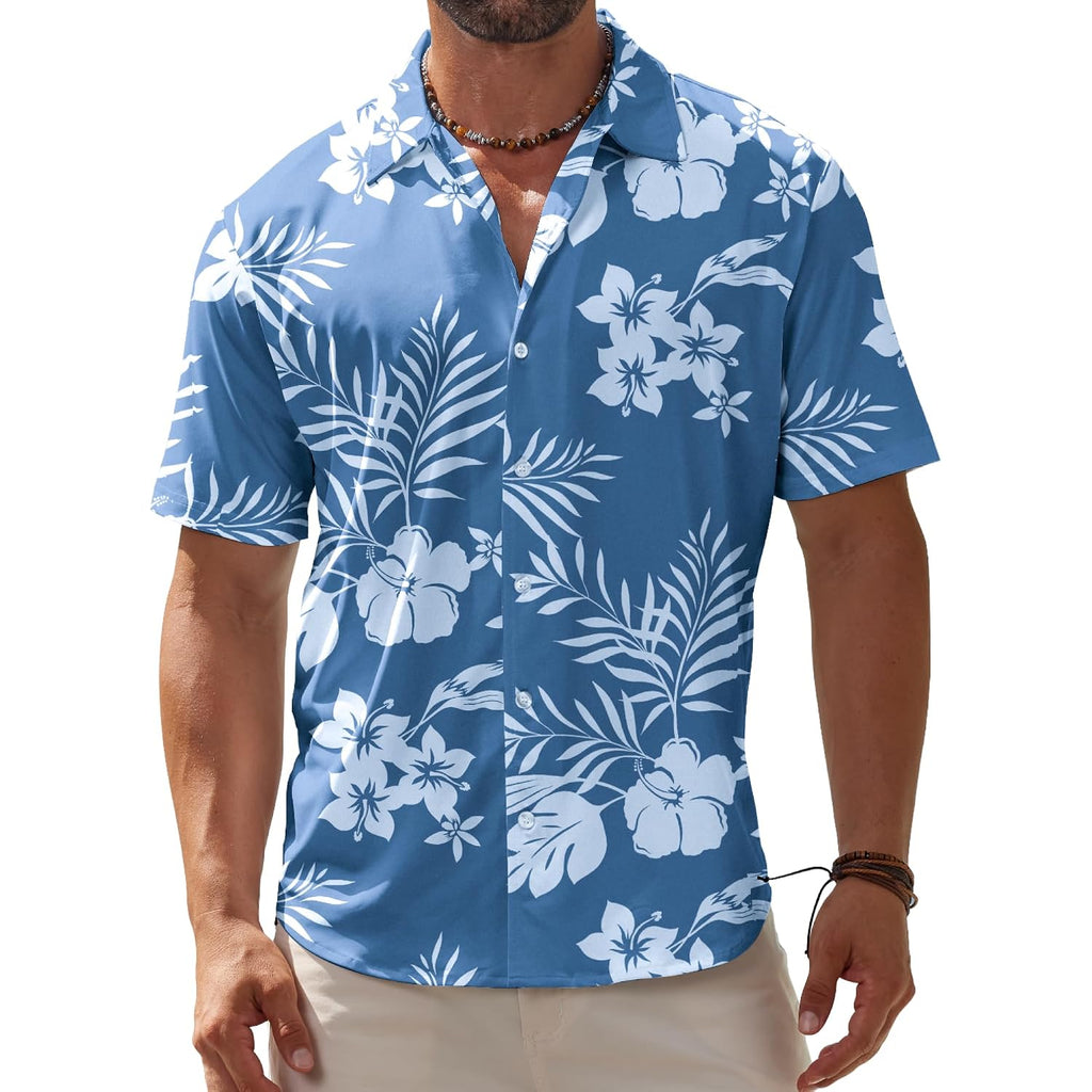 Men'S Hawaiian Wrinkle Free Short Sleeve Button Down Tropical Floral Beach Vacation Shirt
