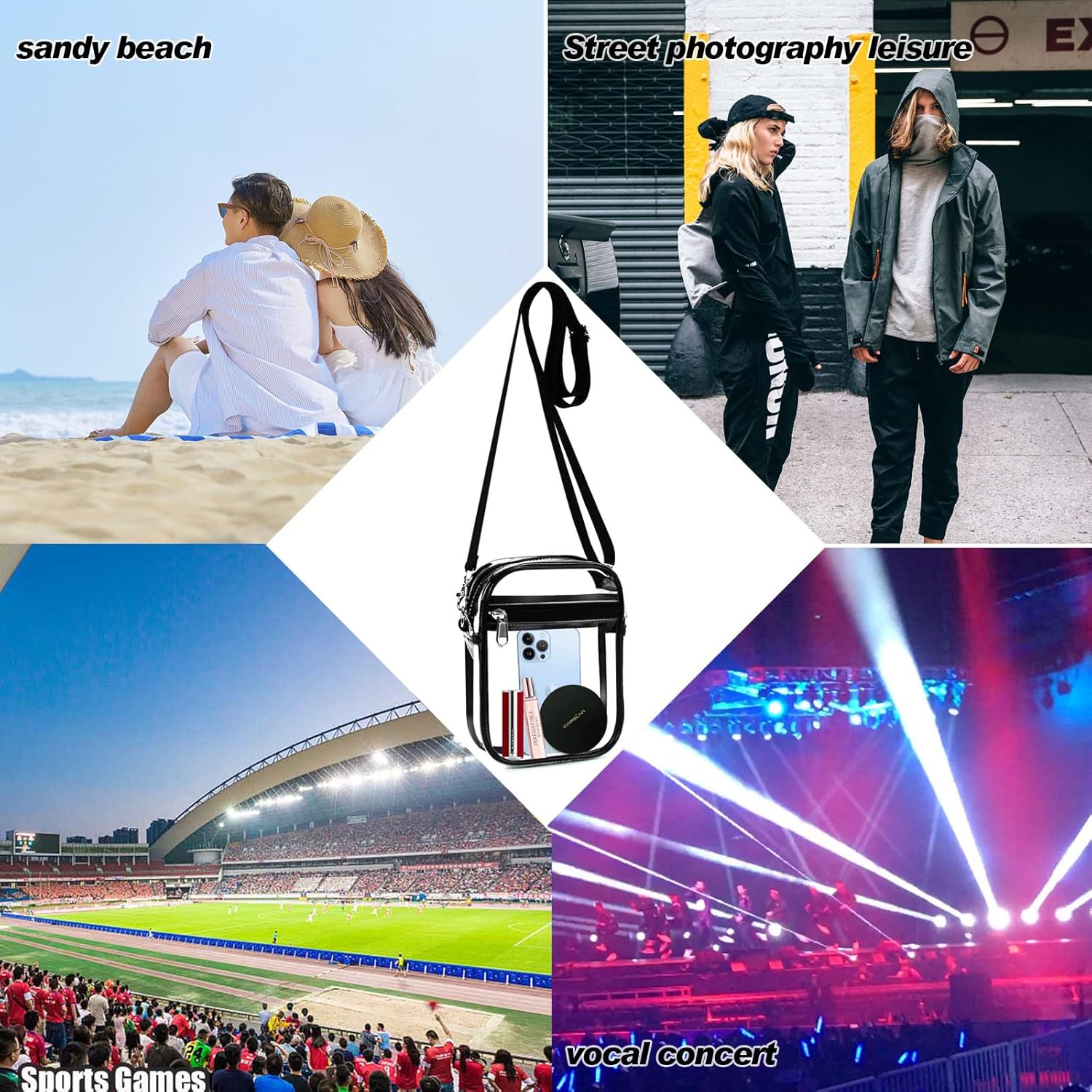 Clear Bag Stadium Approved, Clear Crossbody Purse Bag with Front Pocket for Concerts Sports Events Festivals