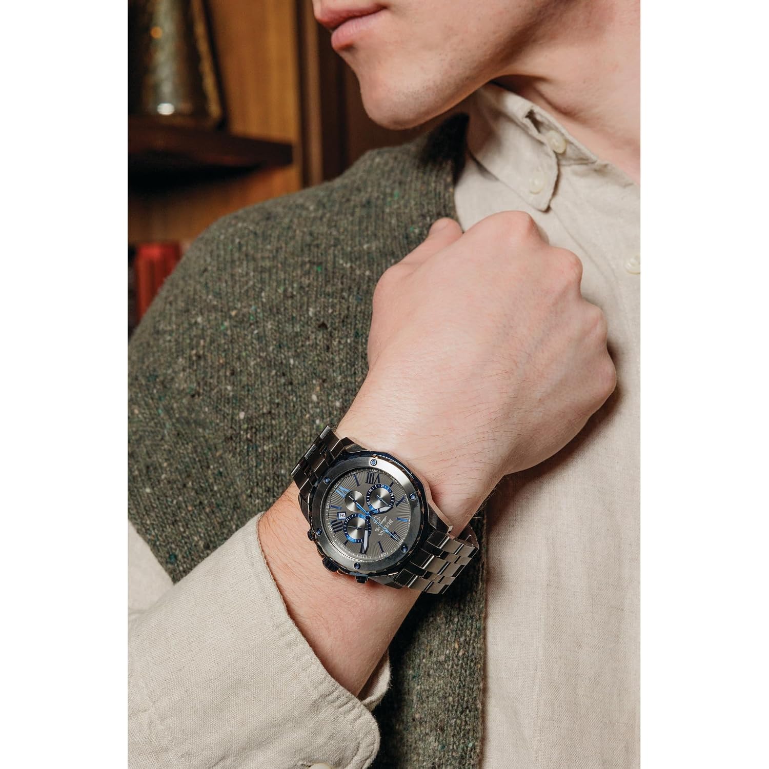 Bulova Men'S Marine Star 'Series A' Gray Ip Stainless Steel With Blue Accents Chronograph Quartz Watch, 4Mm Style: 98B411