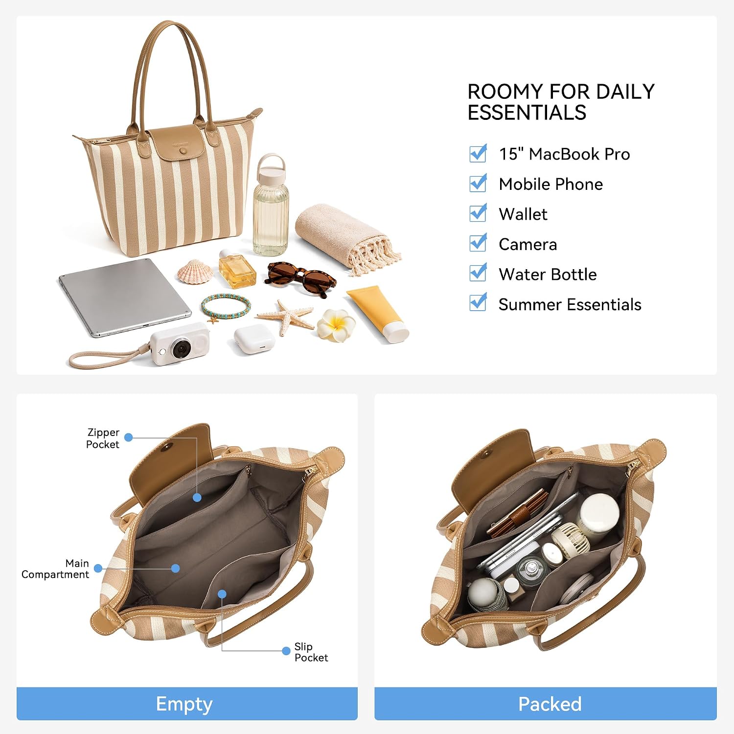 Bostanten Large Tote Bags For Women Summer Beach Bag Travel Shoulder Handbag Lightweight Purses For Vacation Commute Everyday