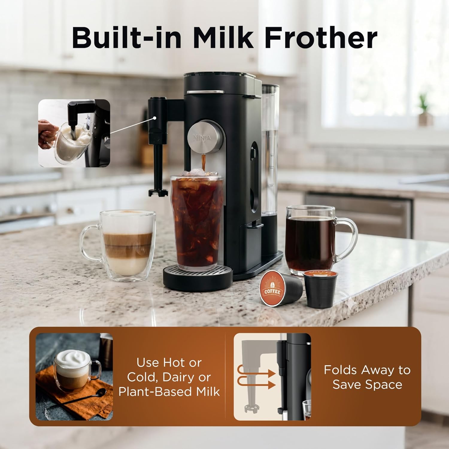 Ninja Single Serve Coffee Maker - Combo Machine, K-Cup Pods And Grounds | 4 Styles Of Brewing, Up To 24 Oz Cup Sizes, 56 Oz Removable Reservoir, Black, Pb051