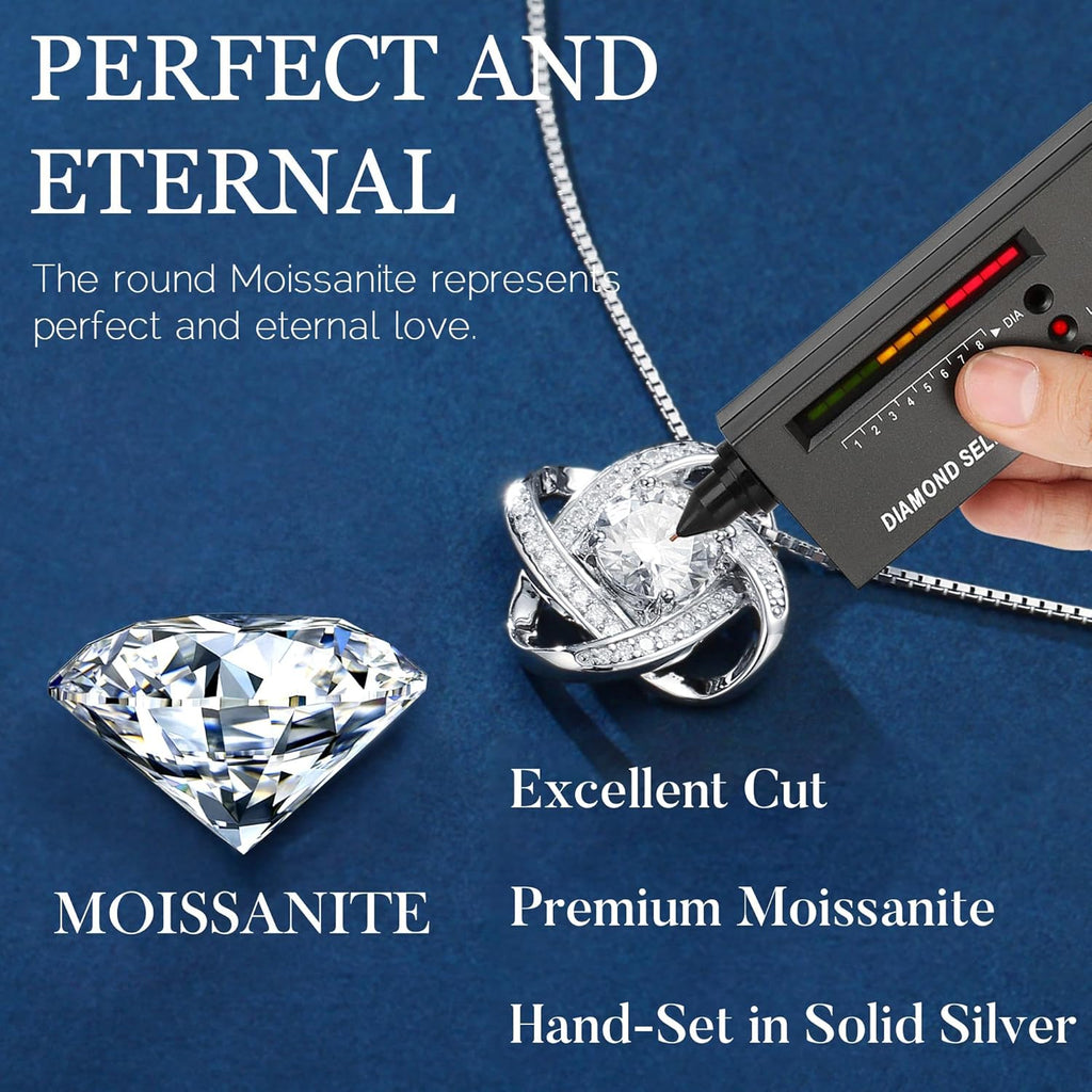 MOOSEA Mothers Day Gifts - 1-3 ct Love Knot Moissanite Necklace, 925 Sterling Silver Lab Created Moissanite Necklace Anniversary Birthday Gifts for Women Mom Wife Girlfriend Jewelry Gift