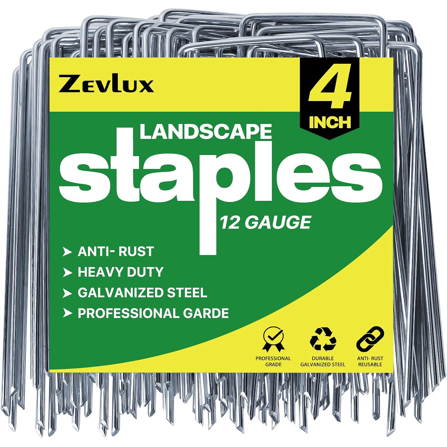 Landscape Staples Galvanized Garden Stakes,4 Inch 50 Pack 12 Gauge Heavy Duty Garden Pins For Fences, Lawns, Weed Barriers And Landscape Fabrics, Irrigation Hose,Yard Lawn, Landscape Fabric.