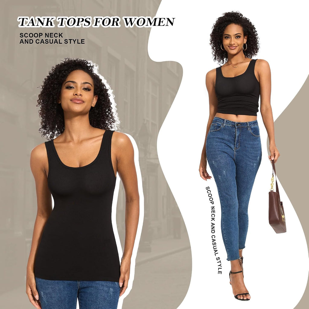 TVKSOM 5 Pack Basic Tank Tops for Women Undershirt Ribbed Sleeveless Scoop Neck Casual Layering Basic Tanks Top