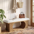 Tribesigns 47.24-Inch Upholstered Entryway Bench, Modern Rustic Shoe Bench With Soft Cushion And Curved Wooden Legs, End Of Bed Footrest For Bedroom, Foyer, Off-White And Brown
