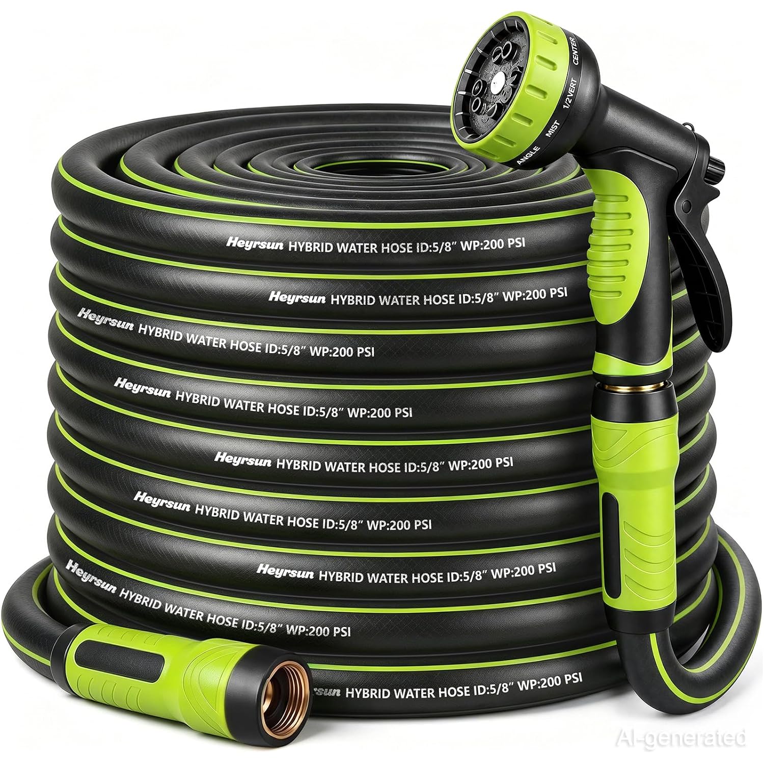 Garden Hose 50Ft, Non-Expandable Heavy Duty Water Hose With 10 Function Sprayer, Flexible, Leakproof, Kink Resistant & Hybrid Hose For Yard, Outdoor, 600 Psi