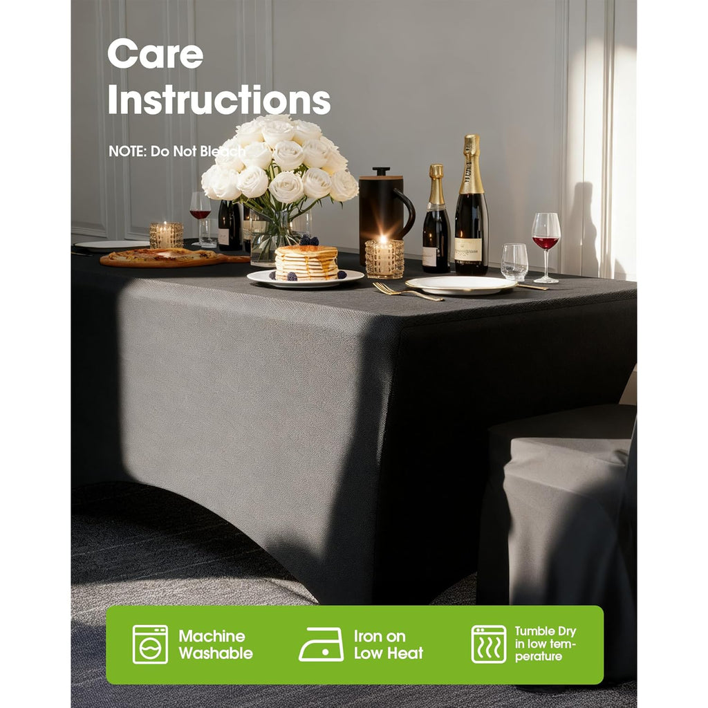 Pureegg Spandex Tablecloth 6ft - 2 Pack, Fitted and Tight Cloth for Rectangle Table, Wrinkle-Free and Stretch Table Cover for Party, Wedding, Banquet and Birthday, Black