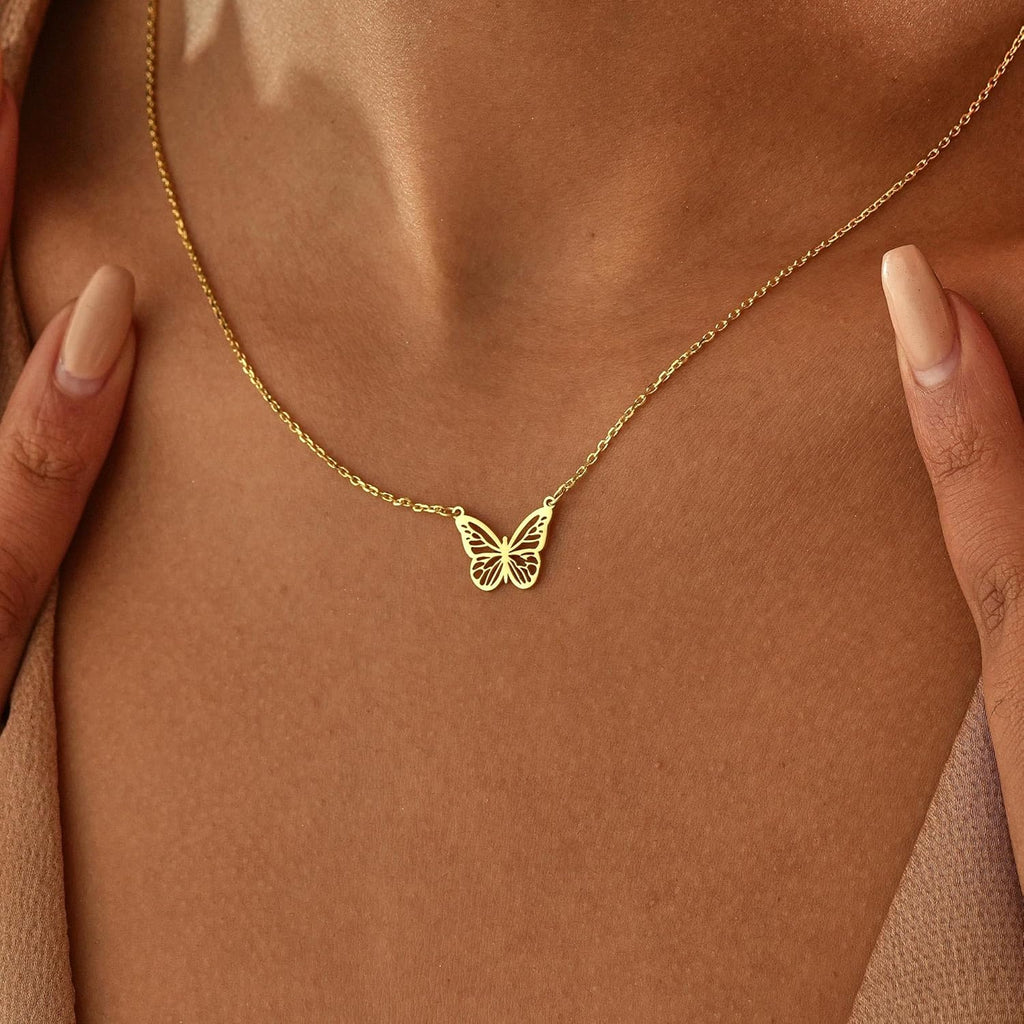 14K Gold Plated Dainty Pendant Butterfly Bead Boot Bee Baseball Flower Compass Airplane Heart Hummingbird Tree Necklace Simple Jewelry Gift for Women